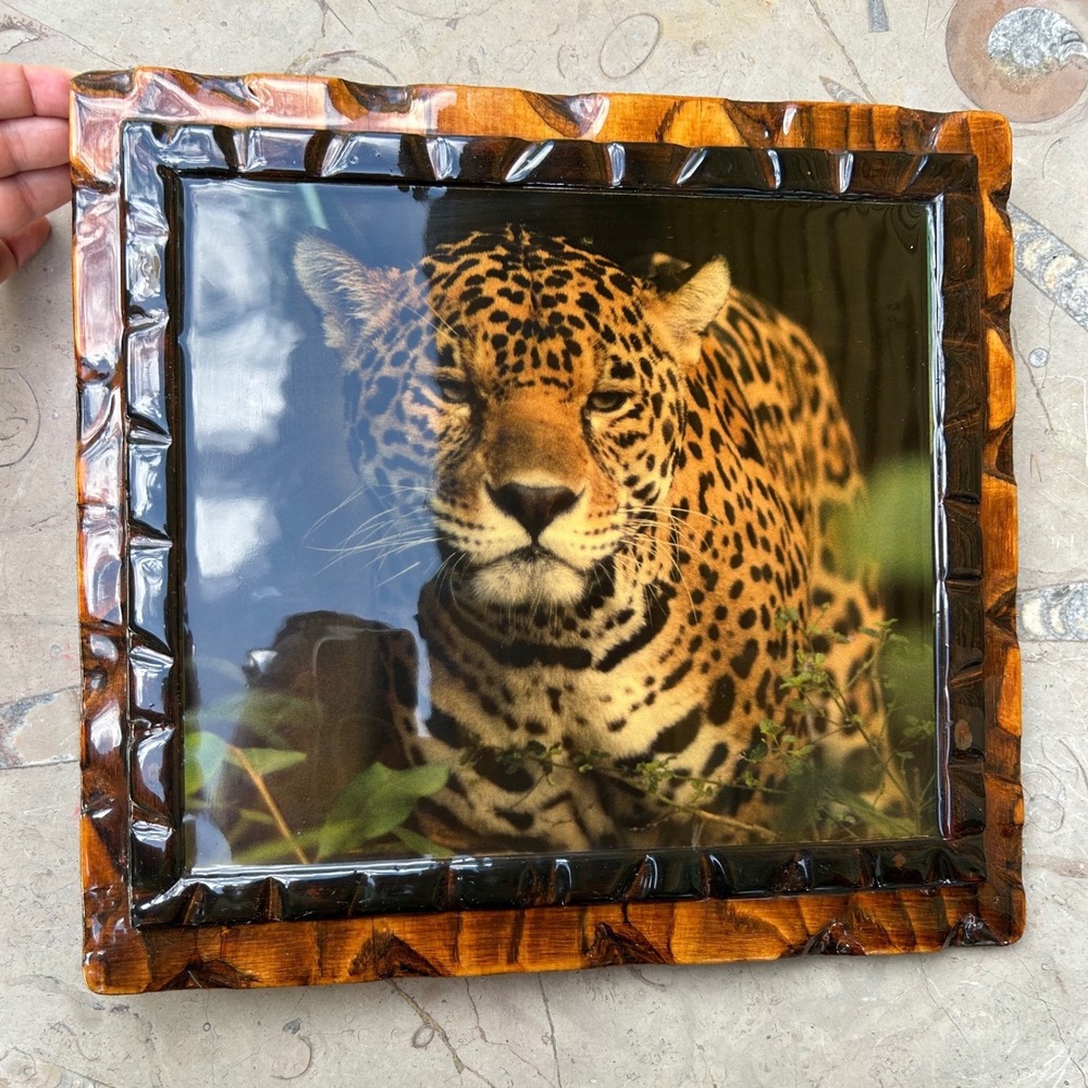 Vintage Wood Resin‎ Jaguar Plaque Wall Art Brown Retro 70s Big Cat Safari Decor